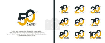 Téléchargez les illustrations : Ensemble de logotype anniversaire couleur noire et jaune sur fond blanc pour le moment de célébration - en licence libre de droit