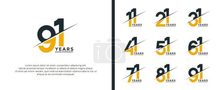 Ilustración de Conjunto de logotipo aniversario negro y amarillo sobre fondo blanco para momento de celebración - Imagen libre de derechos