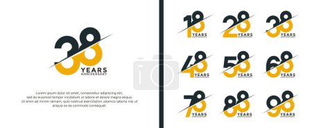 Illustration for Set of anniversary logotype black and yellow color on white background for celebration moment - Royalty Free Image