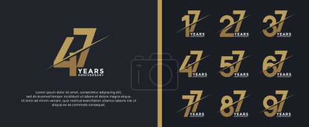 Illustration for Set of anniversary logotype golden color on black background for celebration moment - Royalty Free Image