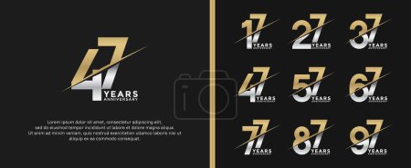 set of anniversary logotype gold and silver color on black background for celebration moment