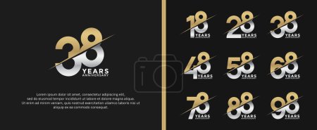 Illustration for Set of anniversary logotype gold and silver color on black background for celebration moment - Royalty Free Image