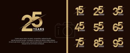 Téléchargez les photos : Ensemble de logotype anniversaire couleur dorée sur fond brun foncé pour le moment de célébration - en image libre de droit