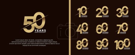 Téléchargez les illustrations : Ensemble de logotype anniversaire couleur dorée sur fond brun foncé pour le moment de célébration - en licence libre de droit