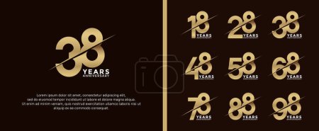 Illustration for Set of anniversary logotype golden color on dark brown background for celebration moment - Royalty Free Image