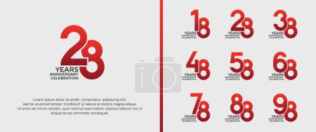 set of anniversary logotype red color on white background for celebration moment