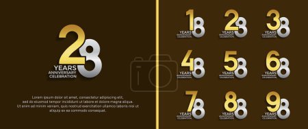 Téléchargez les photos : Ensemble de logo anniversaire couleur or et argent sur fond marron pour le moment de célébration - en image libre de droit
