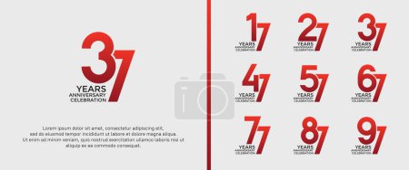 Illustration for Set of anniversary logotype red color on white background for celebration moment - Royalty Free Image