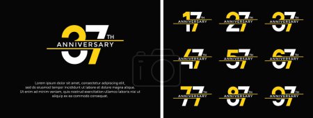 Illustration for Set of anniversary logo white and yellow color on black background for celebration moment - Royalty Free Image