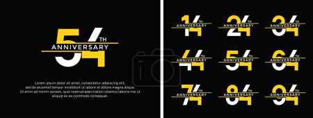 conjunto de logotipo de aniversario de color blanco y amarillo sobre fondo negro para momento de celebración