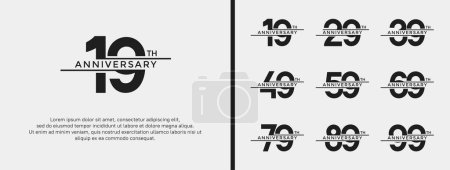 Ilustración de Conjunto de logotipo aniversario color negro sobre fondo blanco para momento de celebración - Imagen libre de derechos