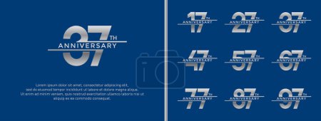 Ilustración de Conjunto de logotipo de aniversario color plata sobre fondo azul para momento de celebración - Imagen libre de derechos