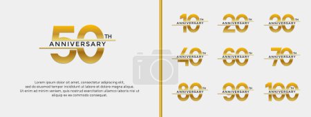 Téléchargez les illustrations : Ensemble de logo anniversaire couleur dorée sur fond blanc pour le moment de célébration - en licence libre de droit