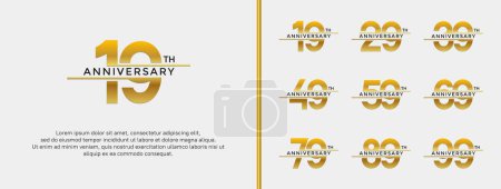 Ilustración de Conjunto de logotipo de aniversario de color dorado sobre fondo blanco para momento de celebración - Imagen libre de derechos