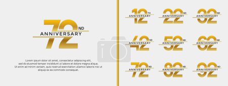 Ilustración de Conjunto de logotipo de aniversario de color dorado sobre fondo blanco para momento de celebración - Imagen libre de derechos