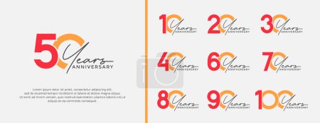 Illustration for Set of anniversary logo red and orange color on white background for celebration moment - Royalty Free Image