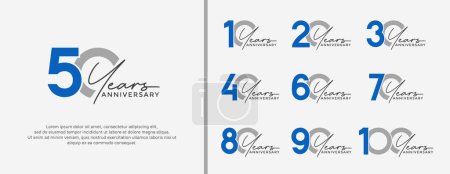 Illustration for Set of anniversary logo blue and gray color on white background for celebration moment - Royalty Free Image