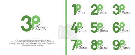 Ilustración de Conjunto de logotipo de aniversario de color verde sobre fondo blanco para el momento de celebración - Imagen libre de derechos