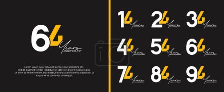 Ilustración de Conjunto de logotipo de aniversario de color blanco y amarillo sobre fondo negro para momento de celebración - Imagen libre de derechos