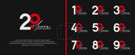 set of anniversary logo white and red color on black background for celebration moment