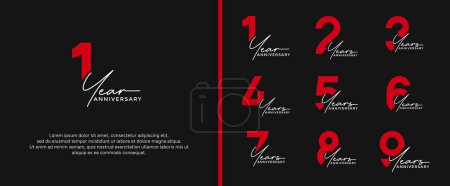 Photo for Set of anniversary logo white and red color on black background for celebration moment - Royalty Free Image