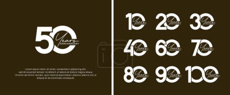 Téléchargez les illustrations : Ensemble de logo anniversaire couleur blanche plate sur fond marron pour le moment de célébration - en licence libre de droit