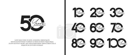 Téléchargez les illustrations : Ensemble de logo anniversaire couleur noire plate sur fond blanc pour le moment de célébration - en licence libre de droit