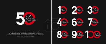 Téléchargez les illustrations : Ensemble de logo anniversaire plat rouge et blanc couleur sur fond noir pour le moment de célébration - en licence libre de droit