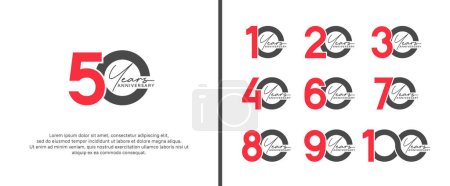 Téléchargez les illustrations : Ensemble de logo anniversaire plat rouge et noir couleur sur fond blanc pour le moment de célébration - en licence libre de droit