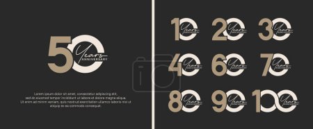 Téléchargez les illustrations : Ensemble de logo anniversaire plat or et couleur grise sur fond noir pour le moment de célébration - en licence libre de droit