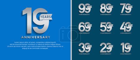 conjunto de aniversario logotipo estilo color plata sobre fondo azul para el momento especial