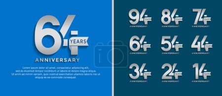 Illustration for Set of anniversary logo style silver color on blue background for special moment - Royalty Free Image