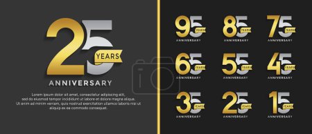 set of anniversary logo style silver and golden color on black background for special moment