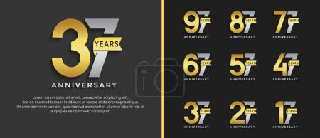 Téléchargez les illustrations : Ensemble de logo anniversaire style argent et couleur dorée sur fond noir pour un moment spécial - en licence libre de droit