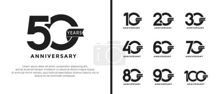 Téléchargez les illustrations : Ensemble de logo anniversaire style plat couleur noire sur fond blanc pour un moment spécial - en licence libre de droit