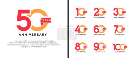 Ilustración de Conjunto de aniversario logotipo estilo rojo y naranja sobre fondo blanco para el momento especial - Imagen libre de derechos