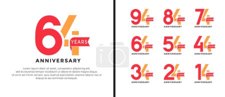 Illustration for Set of anniversary logo style red and orange color on white background for special moment - Royalty Free Image
