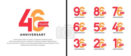 Téléchargez les illustrations : Ensemble de logo anniversaire de style rouge et orange sur fond blanc pour un moment spécial - en licence libre de droit