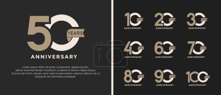 Ilustración de Conjunto de aniversario logotipo estilo marrón y blanco sobre fondo negro para el momento especial - Imagen libre de derechos