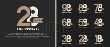 conjunto de aniversario logotipo estilo marrón y blanco sobre fondo negro para el momento especial
