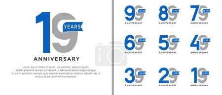 conjunto de aniversario logotipo estilo gris y azul sobre fondo blanco para el momento especial