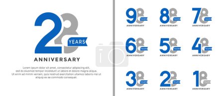 Téléchargez les illustrations : Ensemble de logo anniversaire de style gris et bleu couleur sur fond blanc pour un moment spécial - en licence libre de droit
