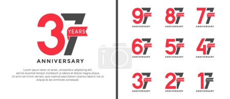 Téléchargez les illustrations : Ensemble de style logotype anniversaire couleur rouge et noir avec ruban rouge pour la célébration - en licence libre de droit