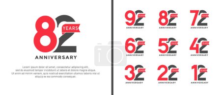 set of anniversary logotype style red and black color with red ribbon for celebration