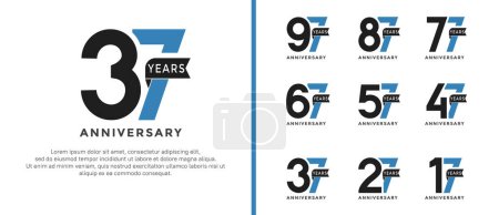 Illustration for Set of anniversary logo style black and blue color and ribbon for celebration - Royalty Free Image