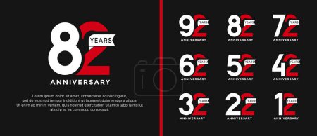 set of anniversary logo style white and red color and ribbon for celebration