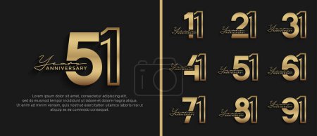conjunto de aniversario logotipo estilo color dorado sobre fondo negro para la celebración