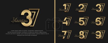 Illustration for Set of anniversary logo style golden color on black background for celebration - Royalty Free Image