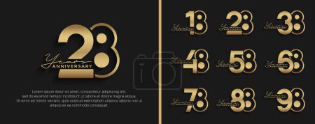 Illustration for Set of anniversary logo style golden color on black background for celebration - Royalty Free Image