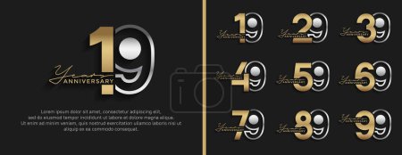 Téléchargez les photos : Ensemble de logo anniversaire style argent et couleur dorée pour la célébration - en image libre de droit